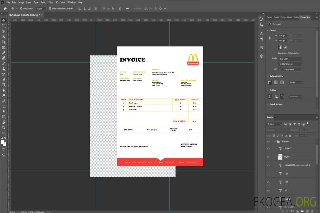 Modèle de facture USA McDonald's template Modèle de facture USA McDonald's template